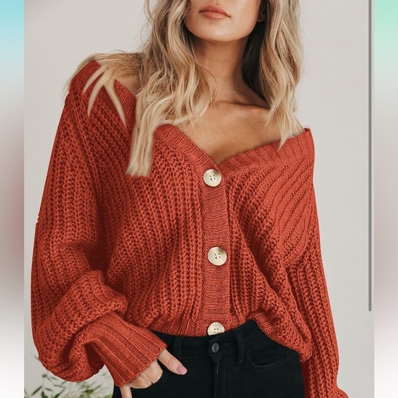 Chunky Knit Open Front Sweater Long Sleeve Button Loose Short Cardigan 
8098 - Picture 5 of 8